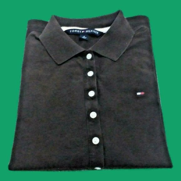 Tommy Hilfiger Unisex Collar Shirt Long Sleeve Top Button Taper Cut Brown Size M - Picture 11 of 16